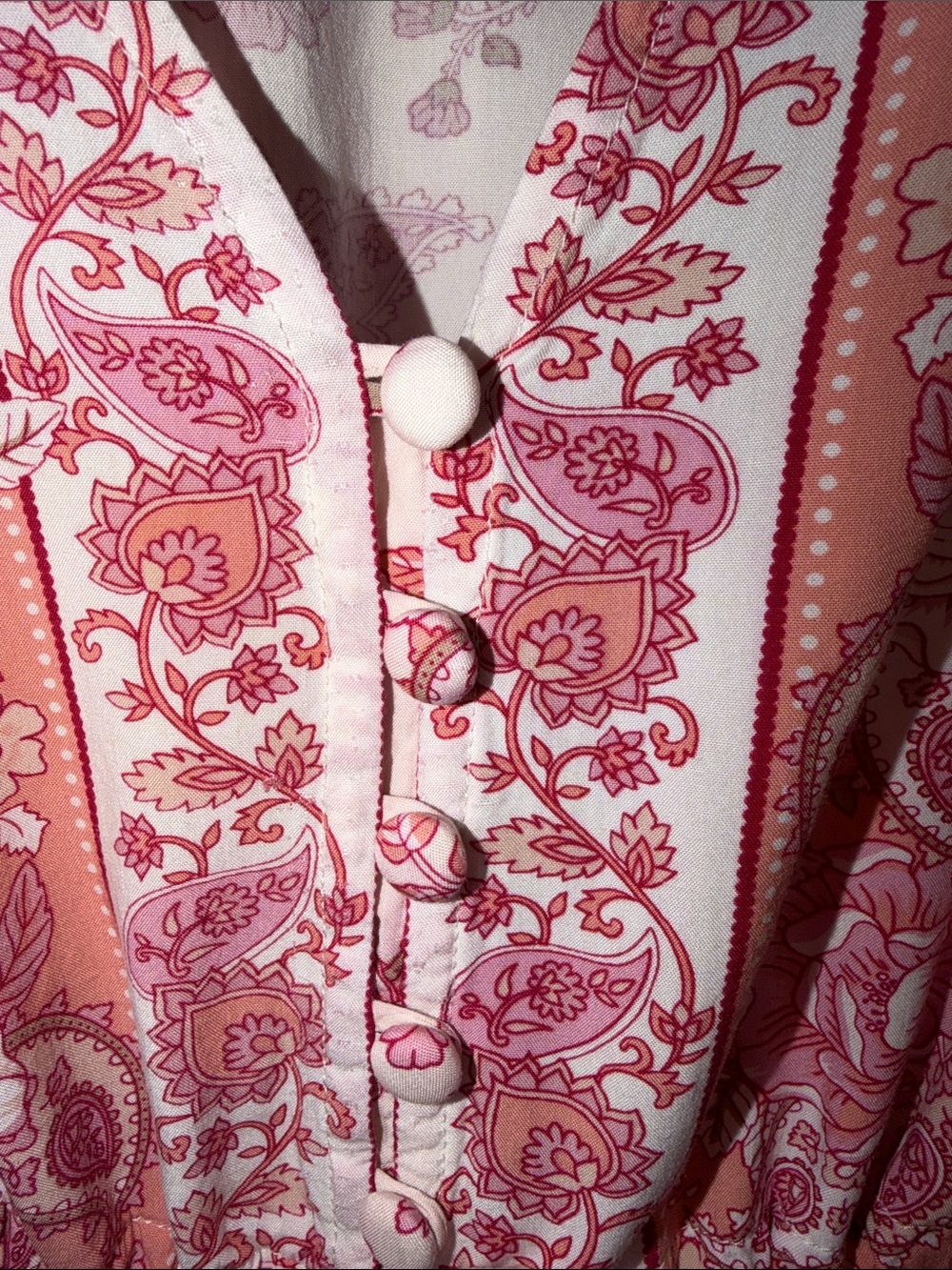 Floral Boho V-Neck Mini Dress in Blush and Rose - Picture 5 of 10